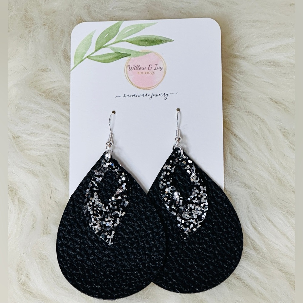 Black and Silver Teardrop Earrings